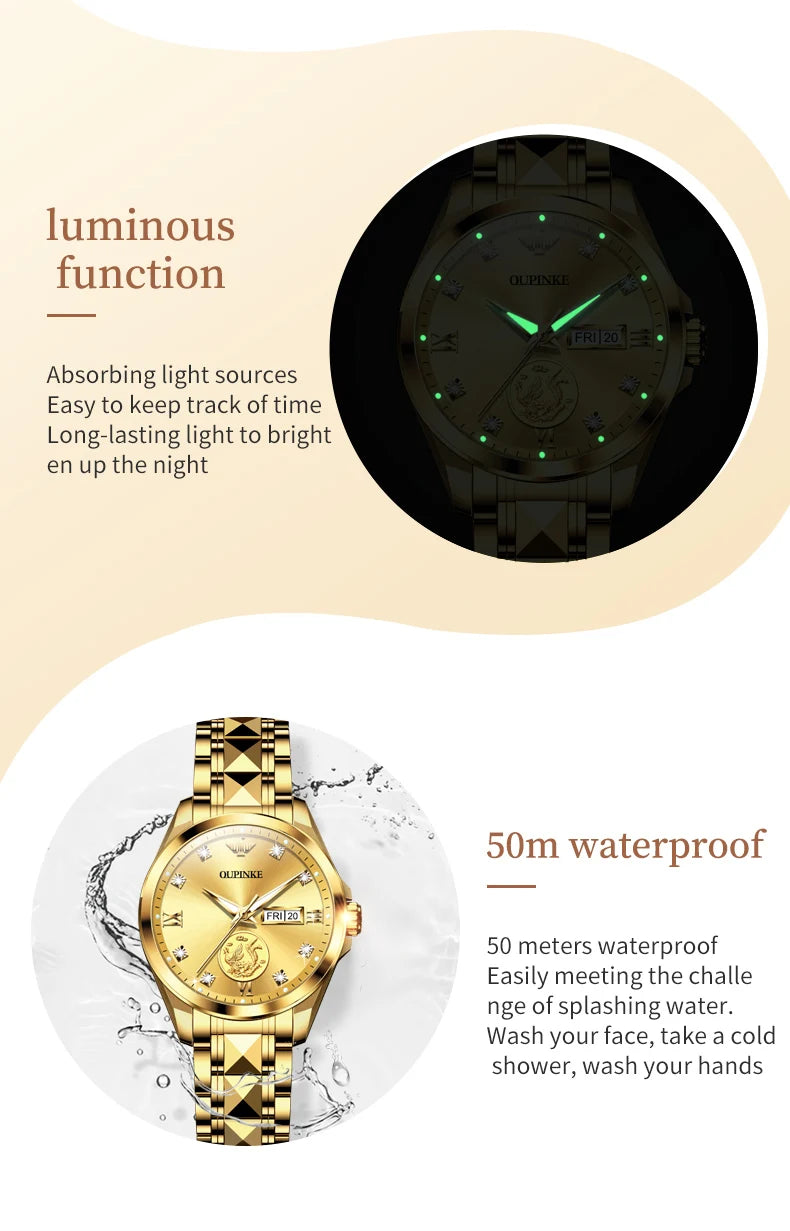 OUPINKE 3259 Real Gold Phoenix Women Watch Luxury Swiss Certified Automatic Mechanical Watch Elegant Travel Dress Women Watch