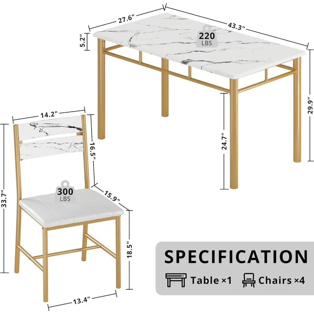 Dining Table Set for 4, Wood Kitchen Table with Upholstered Chairs for Kitchen & Dining Room, Compact Dining Set for Smal