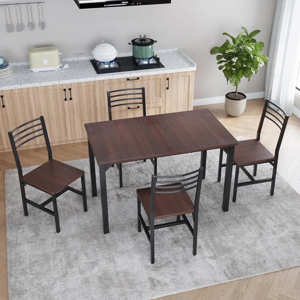 63” Extendable Dining Table Set for 4-6 People, 5-Piece Dining Table Set for 4 People with 4 Chairs, Kitchen Table Set with MDF