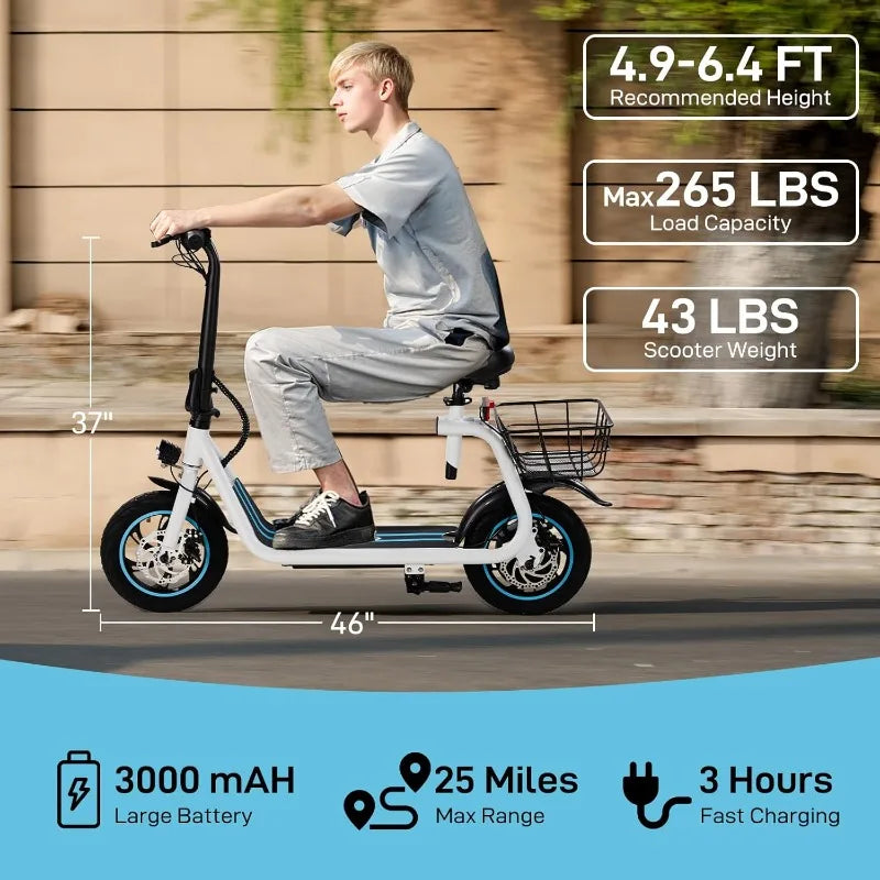 HOME.Electric Scooters for Adults, 25Miles Long Range, 15.5MPH Top Speed, Foldable E-Scooter 450W Motor with 12" Pneumati