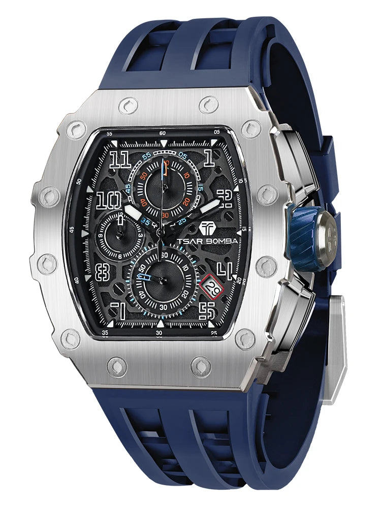 TSAR BOMBA Watch for Men Luxury Brand Tonneau Design Waterproof Clock Stainless Steel Wristwatch Fashion Rectangle Mens Watch