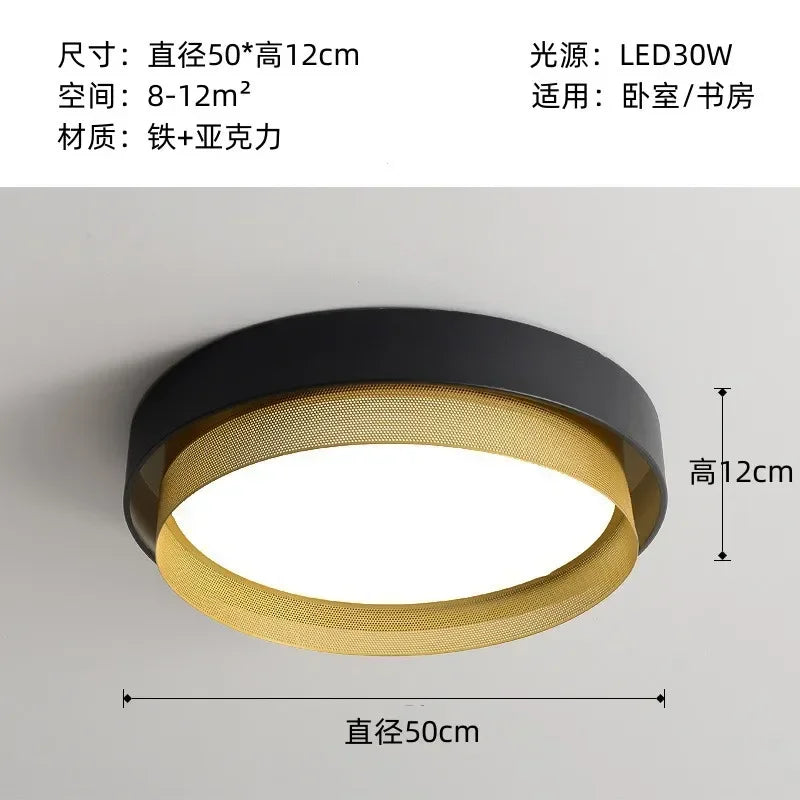 2025 New Nordic LED Ceiling Light Living Room Bedroom Black Metal Grid Ceiling Light Modern Creative Circular Room Lighting
