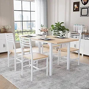 63” Extendable Dining Table Set for 4-6 People, 5-Piece Dining Table Set for 4 People with 4 Chairs, Kitchen Table Set with MDF
