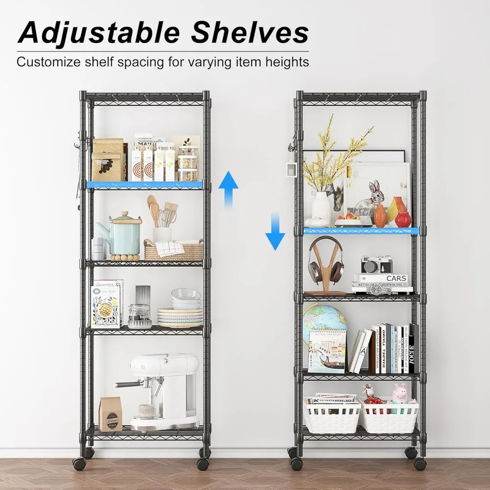 Heavy-Duty 5-Level Wire Shelving Unit with Adjustable Racks, Mobile Storage on Wheels