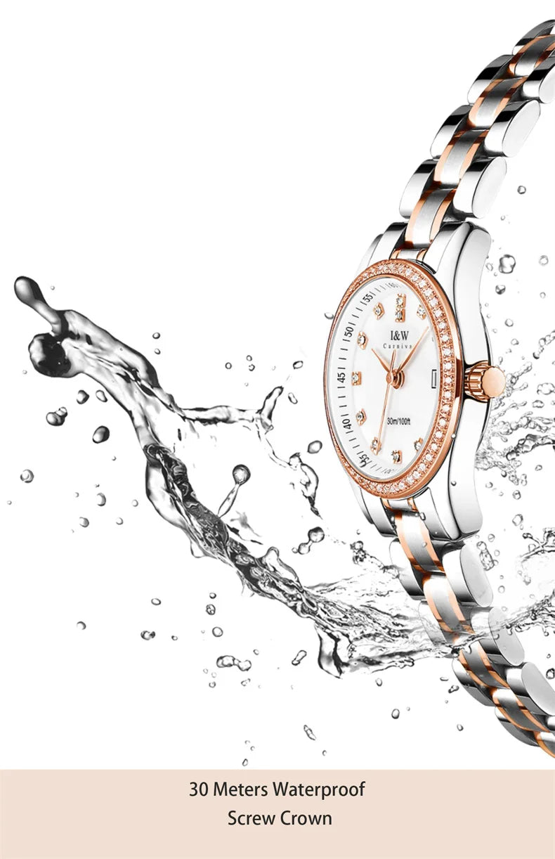 IW Brand Women's Watch Luxury Sapphire Mirror Casual Watches Waterproof Watch Women Fashion Dress Rhinestone WristWatch reloj