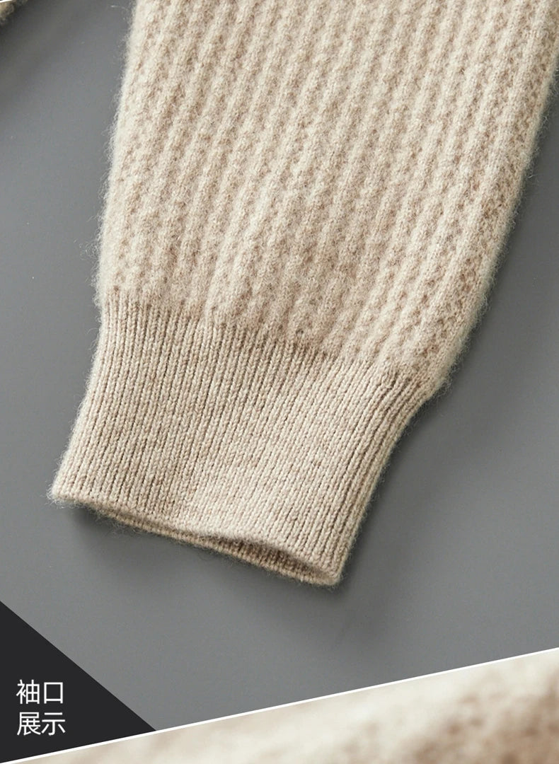 New Men's Thick Zipper Hoodie Cardigan100% Merino Wool Knitted Sweater Casual Loose Autumn/Winter Warm Hoodie Long Sleeve Jacket