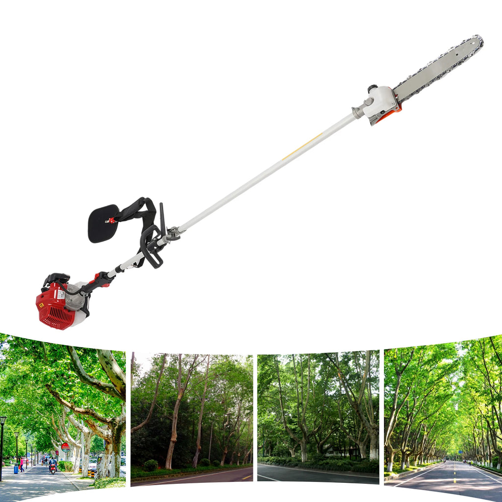 2-Stroke Garden Trimmer with Adjustable Pole – Efficient Trimming, Manganese Steel Chain, 1.25kw Power