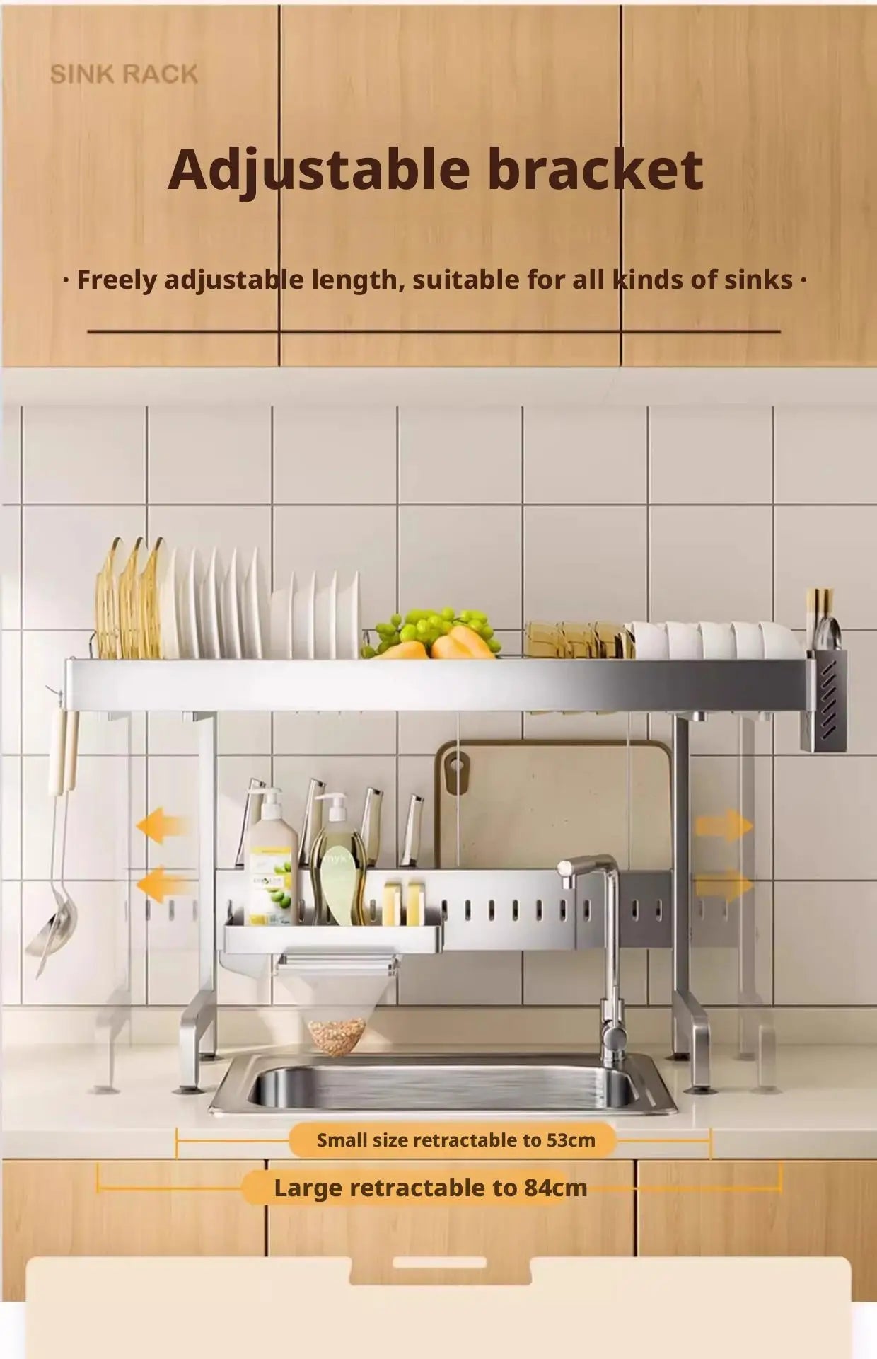 Adjustable Sink Drying Rack Over The Sink Dish Drying Holder Stainless Steel Kitchen Storage Dish Drainer Auto Drainage Hanger