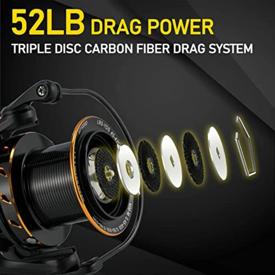 Saltwater Spinning Reels 52LB Max Drag with 11.8ft Spinning Fishing Rod for Surf Fishing