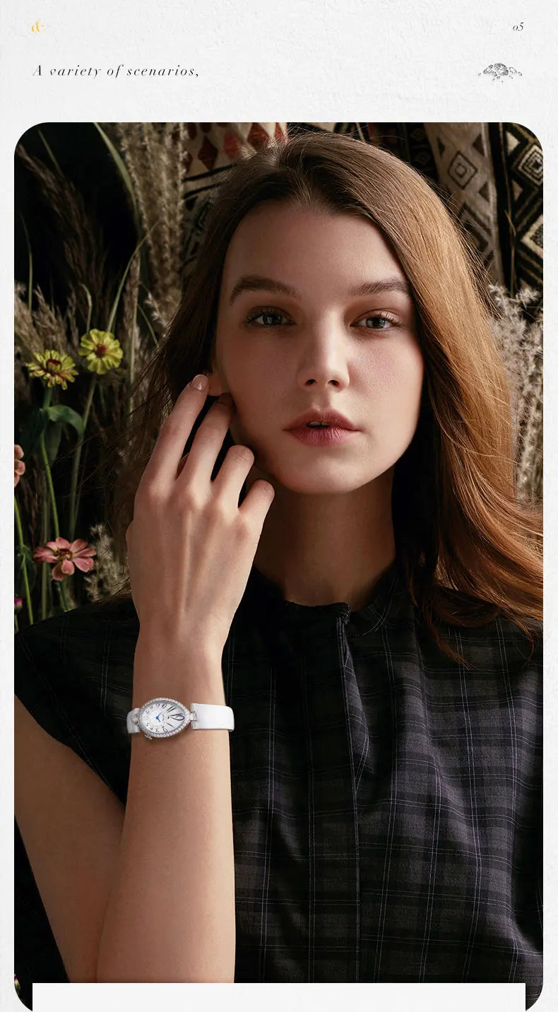 DITALING Women Luxury Watch Ladies Watches Vintage Quartz Wristwatch 30M Waterproof Skeleton Water Drop Shape Case Crystal Bezel