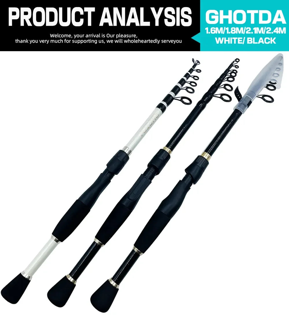 GHOTDA 1.6-2.4m Carbon Fiber Telescopic Lure Fishing Rod and Reel Combo Top Quality Casting Fishing Pole Spinning Reel Set Pesca