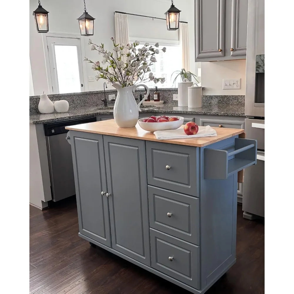 Kitchen Island Cart on Wheels - Mobile Kitchen Island with Drop Leaf, Rolling Kitchen Table with Storage