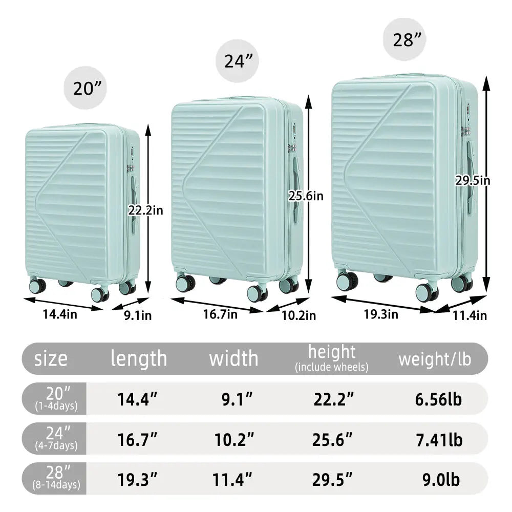 HIFINE TOURIST 20"/24"/28" 3 Pcs/set in ABS Spinner Wheel Luggage Carry on Suitcase Matching Color TSA Combination Lock