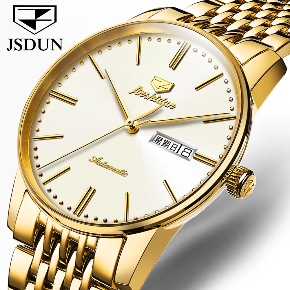 JSDUN 8767 Men Watch Fashion Business Ultra Thin Waterproof Dual Calendar Clock Men Luxury Original Automatic Mechanical Watch