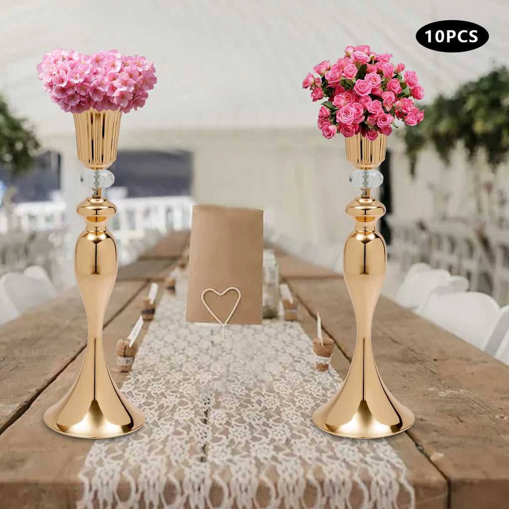 10 Pcs Gold Vase for Wedding Centerpieces, Metal Flower Trumpet Vase with Crystal Bead