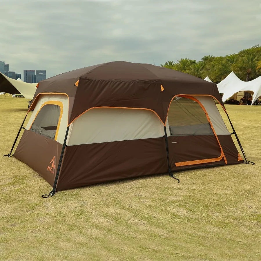 Extra Large Family Cabin Tent for Outdoor Camping and Picnic: 101214 Person Capacity 2 Rooms 3 Doors 3 Windows with Mesh Straig