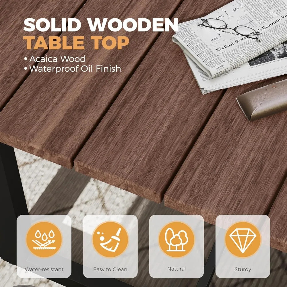 7 Piece Patio Dining Set Outdoor, 6 Wicker Chairs with Aluminum Frame and Olefin Cushions, Large Wooden Dining Table