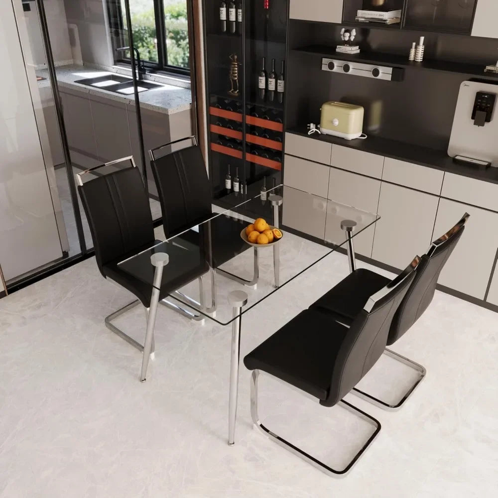 Glass Dining Table Set for 4, Modern Rectangle Dining Table Set for 4, Glass Kitchen Table and Chairs Set for 4 Suitable Living