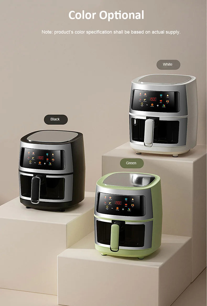 Multifunction Visible Air Fryer Stainless Steel Shell 8L Thermal Cycle Oil-free Non-Stick Touch Screen Electric Frying Oven