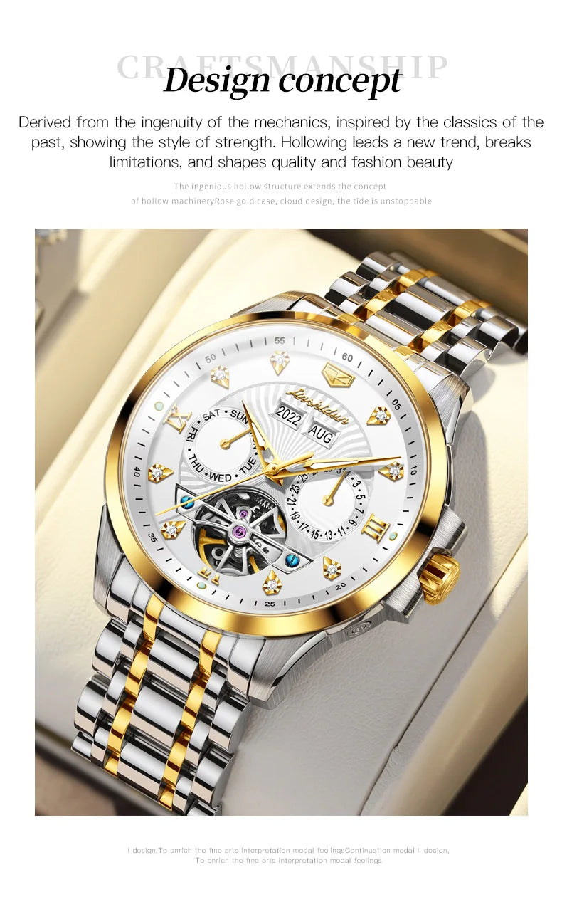 JSDUN 8911 Men's Watch High Quality Waterproof Luminescent Automatic Mechanical Watch Luxury Brand Multi functional Men's Watch