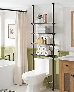 allzone adjustable over the toilet storage shelf, 4-tier ample over toilet bathroom organizer and storage,tension mounted above