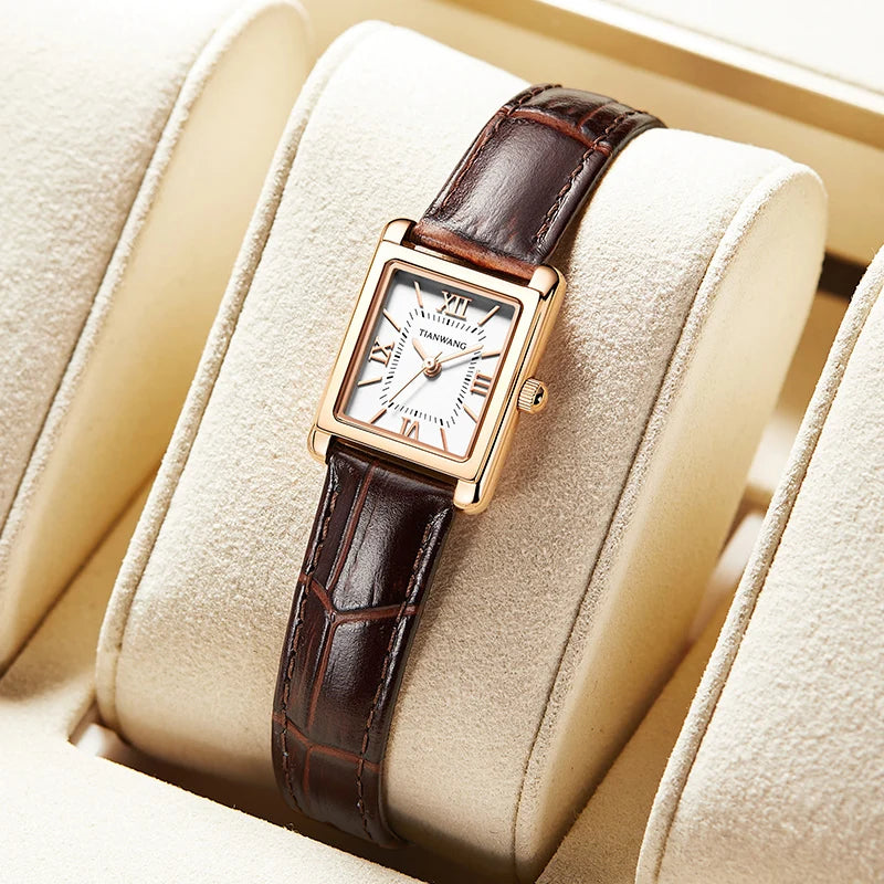 Elegance Leather Watch TIANWANG Luxury Square Women Genuine Leather Japanese Movement Minimalist Dress Wristwatch 3ATM