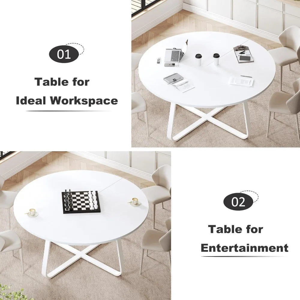 Modern Round Dining Table, Wood Metal Kitchen Tables,Industrial Large Dinner Room Tables for 6 to 8, Circle Dining Room Table f