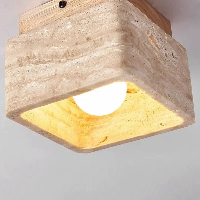 New Square Yellow Cave Stone Ceiling Light Retro Style Bedroom Living Room Ceiling Lamp Surprise Quiet Wind Corridor Fixture Led