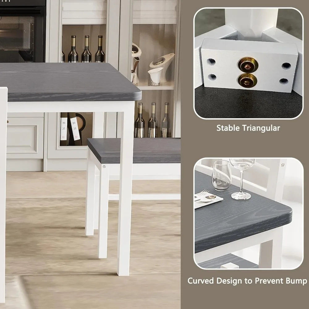 Solid Wood Dining Table Set for 4, Farmhouse Rectangular Table and 4 Chairs Set for Kitchen, Living Room, Breakfast Nook