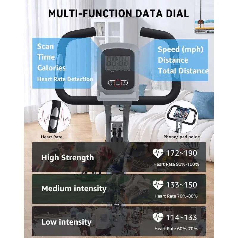 Indoor Exercise Bike for Seniors, Foldable 5 IN 1 Stationary Bike with 16-Level Magnetic Resistance and Tri-Position Ride