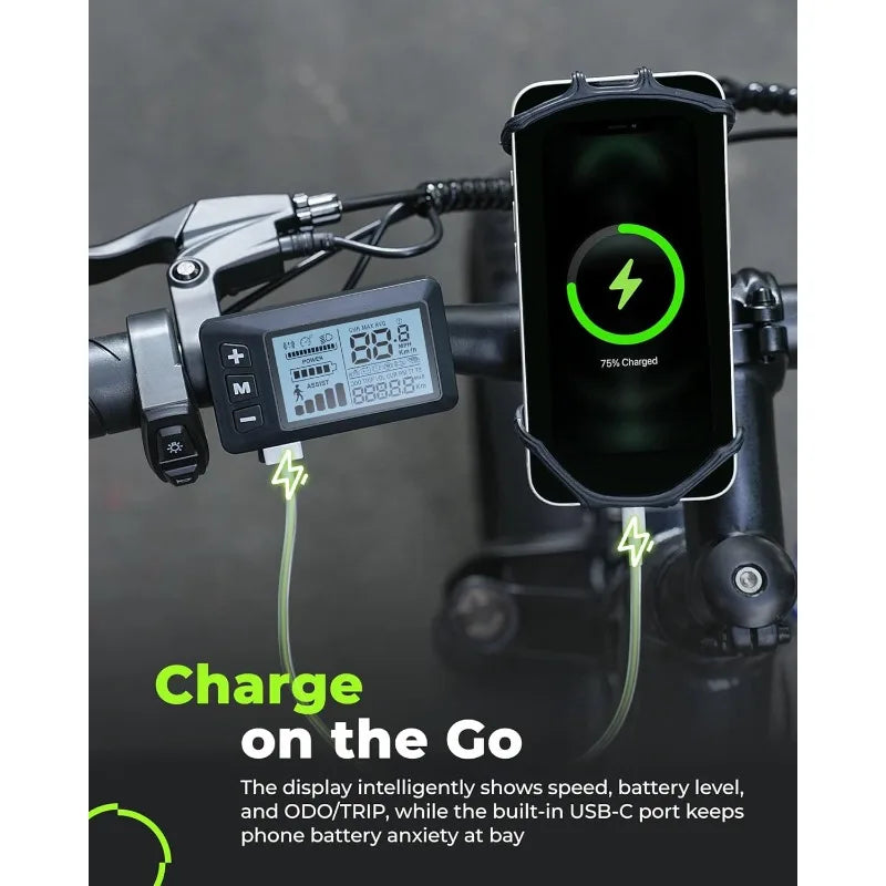 M60 Electric Bike for Adults 750W 28mph Ebike with 48V 13Ah Removable Battery, USB Charging Port, 7 Speed Gearshift, 2