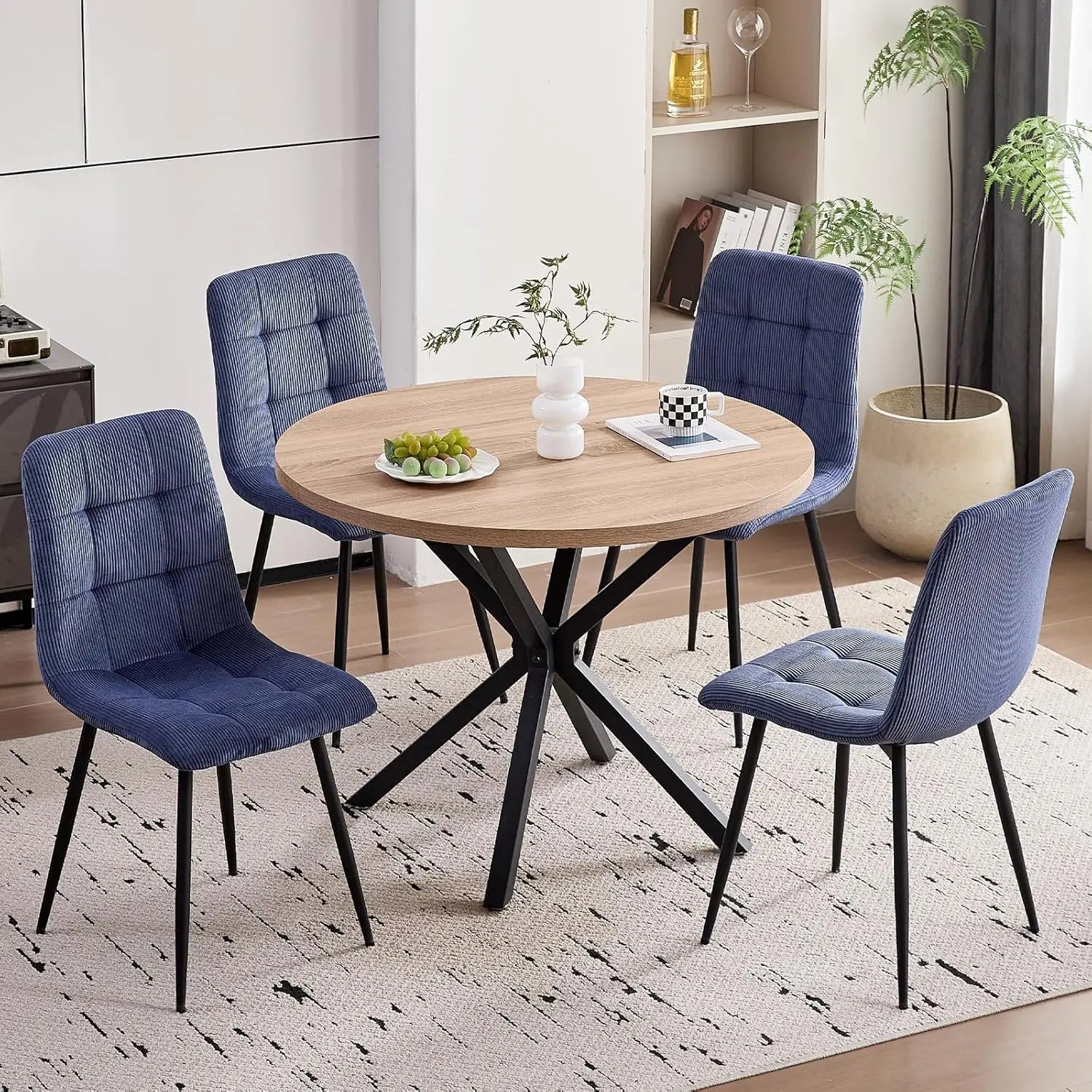 Velvet Dining Chair Set of 4, Modern Mid Century Upholstered Fabric Kitchen Chairs with Adjustable Pads,Sturdy Metal Legs Armles