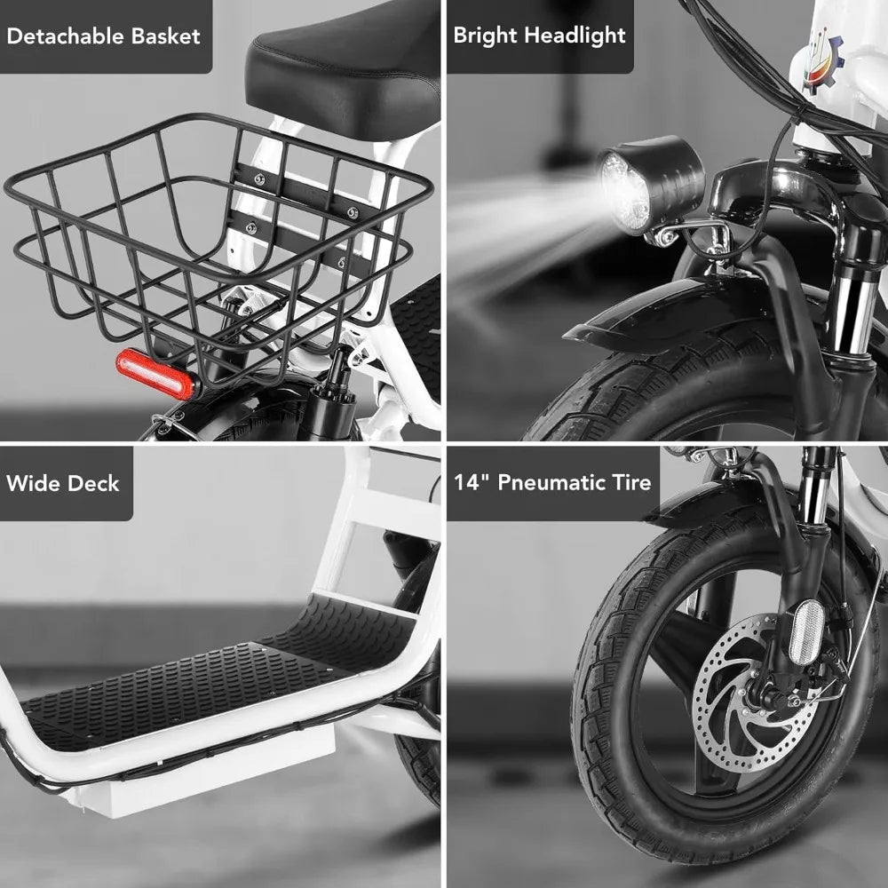 Electric Scooter with Seat, 14" Tire Foldable E-Scooter for Adults, 500/800/1200W Motor, Max 30Miles Ranges&20Mph