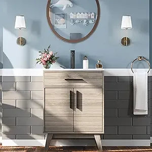 24.5" Bathroom Vanity with Sink Combo, Mid-Century Modern Small Single Bathroom Cabinet Set, Integrated Sink, Soft Closing Door