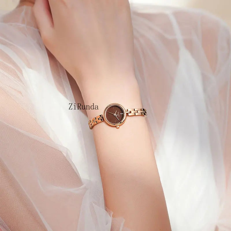 Ladies watch simple temperament luxury steel belt round waterproof quartz watch