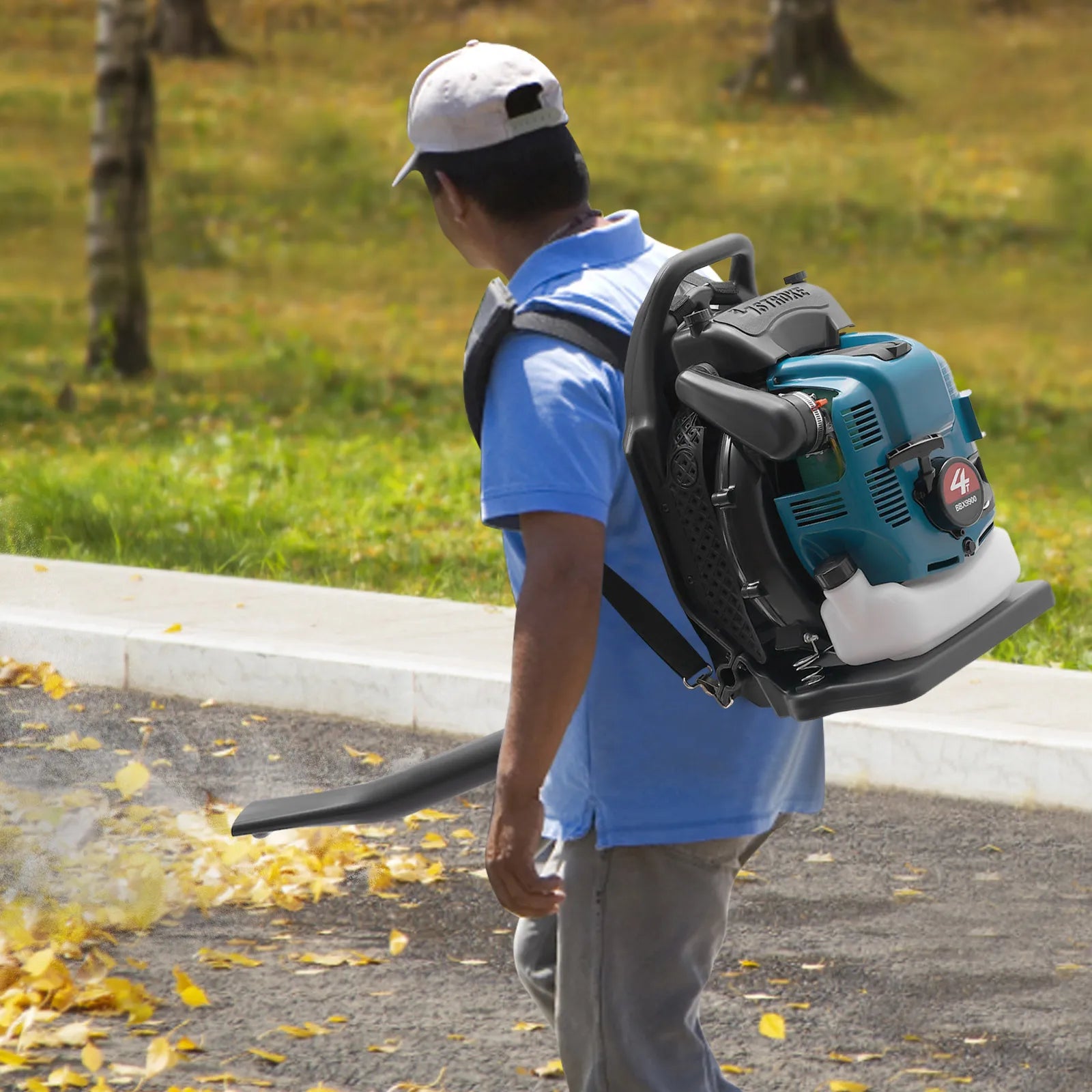 75.6CC  Backpack Leaf Blower, 4 Stroke Gas Powered Leaf Blower, with 498ft ³/s Powerful Blowing, 1.9L Large Fuel Tank