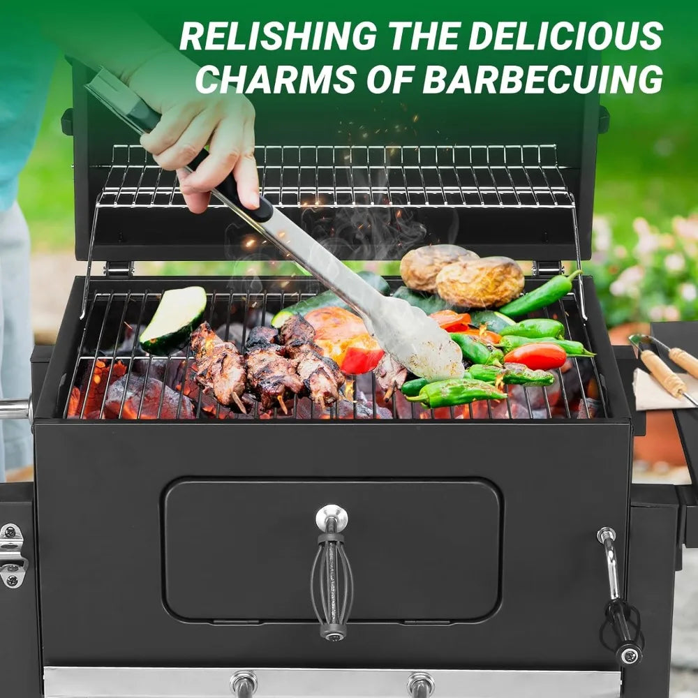 24 Inch Large Charcoal Grills with Foldable Side Table, Outdoor Barbecue Grill with 560 Sq. In. Cooking Area, BBQ Grill Charcoal