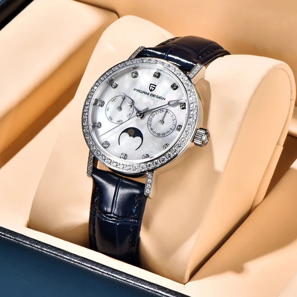 PAGANI DESIGN Luxury Original Watch for Women Stainless Steel Strap Luminous Waterproof Auto Date Diamond Ladies Quartz Watch