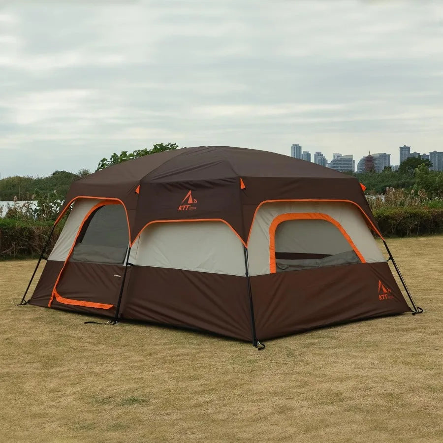Extra Large Family Cabin Tent for Outdoor Camping and Picnic: 101214 Person Capacity 2 Rooms 3 Doors 3 Windows with Mesh Straig