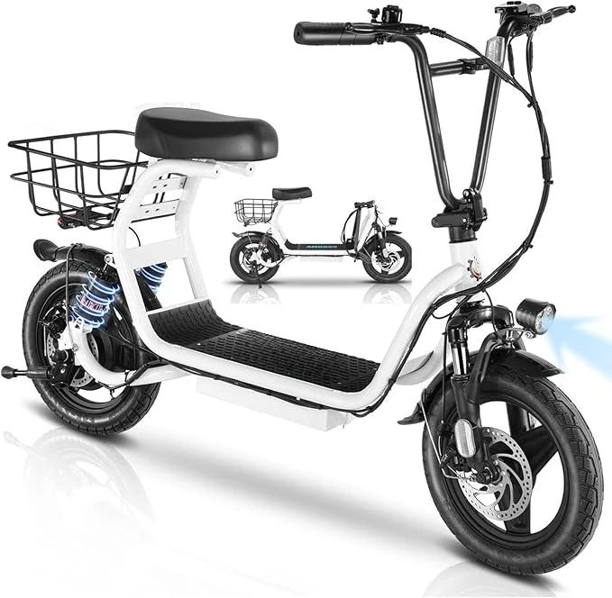 Electric Scooter with Seat, 14" Tire Foldable E-Scooter for Adults, 500/800/1200W Motor, Max 30Miles Ranges&20Mph