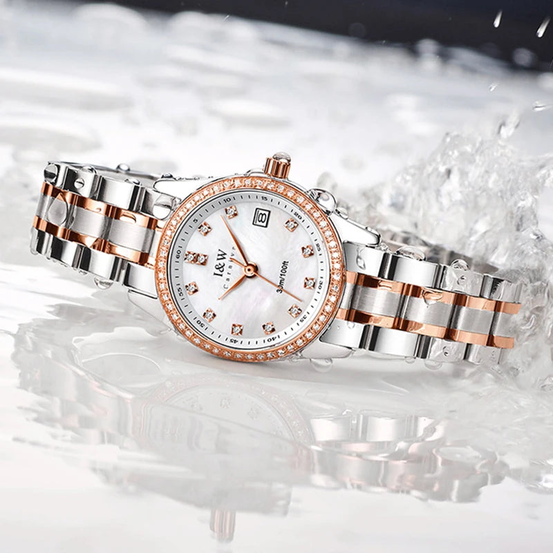 IW Brand Women's Watch Luxury Sapphire Mirror Casual Watches Waterproof Watch Women Fashion Dress Rhinestone WristWatch reloj