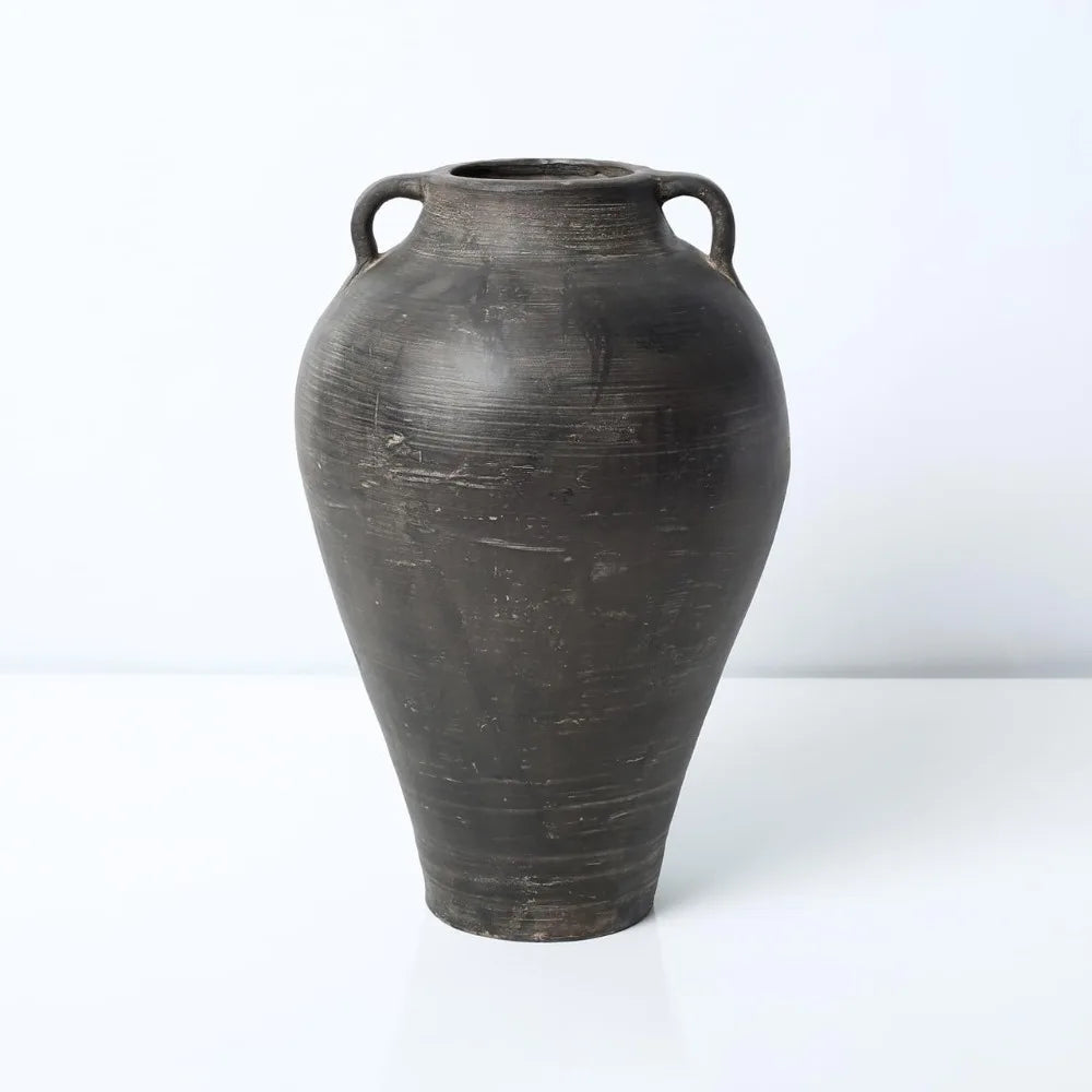 14 H Charcoal Gray Vase with Two Handles (4.9 Opening)
