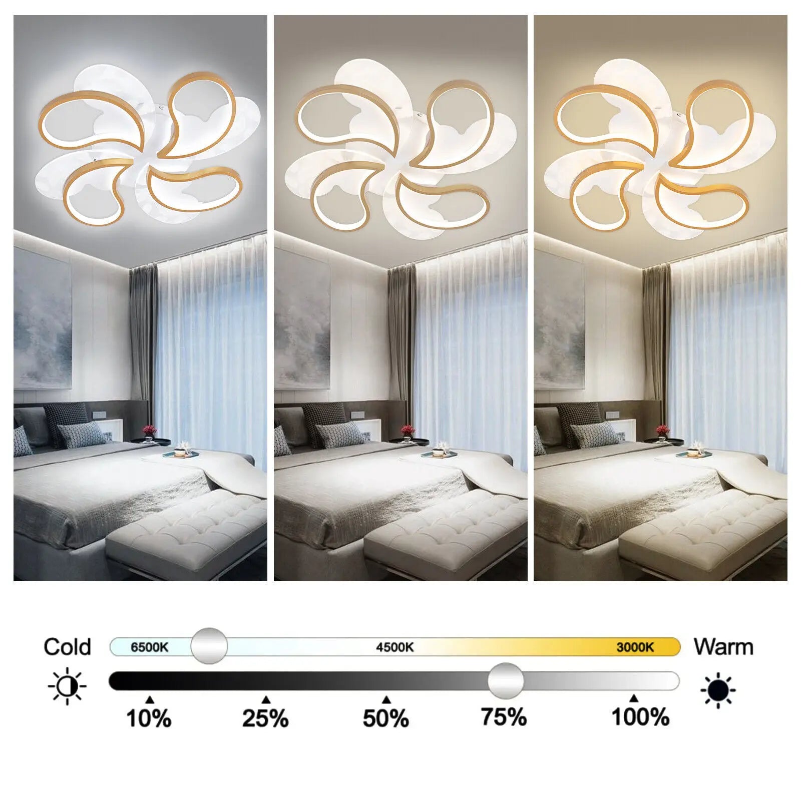 4-Lights Modern LED Acrylic Chandeleir Ceiling Light Fixtures Lamp 4480LM For Bedroom Living Room