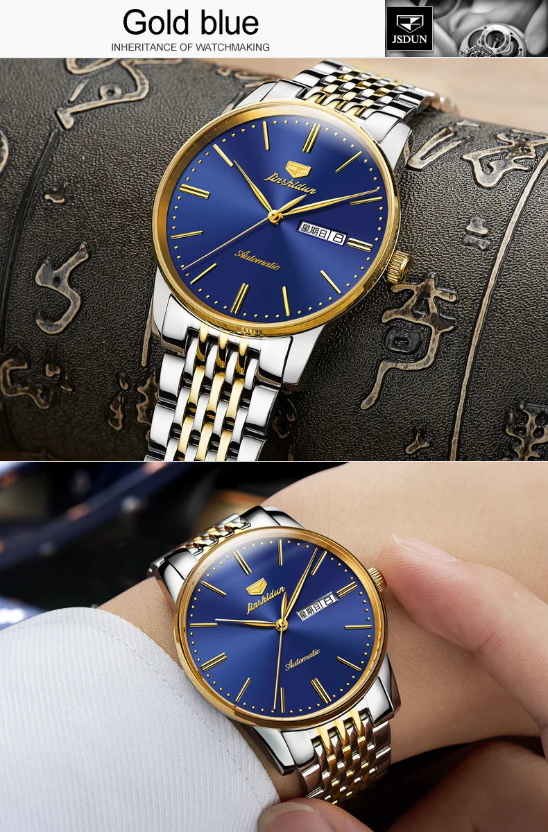 JSDUN 8767 Men Watch Fashion Business Ultra Thin Waterproof Dual Calendar Clock Men Luxury Original Automatic Mechanical Watch