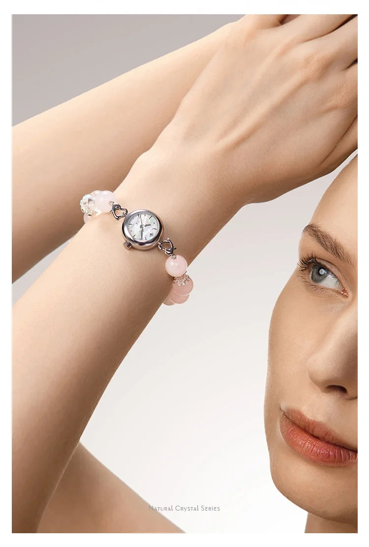 TIMETOKEN T495LS-D2 2025 New Style Womens Watch Natural Rose Quartz Fashionable & Versatile