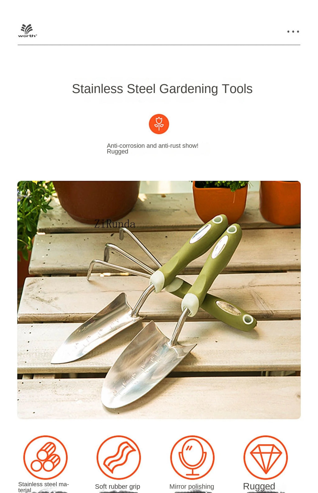 ~Gardening Stainless steel shovel tool 3-piece set Household potted plant planting flower shovel growing vegetable digging shove