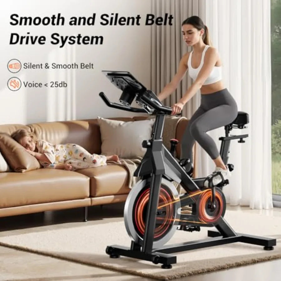 Exercise Bike Stationary Bikes for Home 300 LBS Capacity Workout Bike with Silent Belt Drive Indoor Cycling Bike with Extra Com