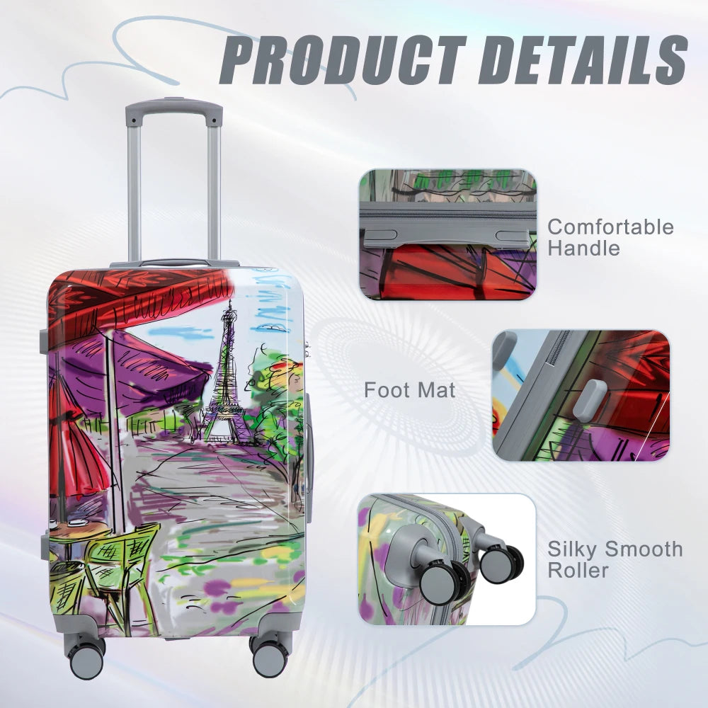 20"/24"/28" 3 pcs/set in PC Spinner Wheel Luggage, Carry on Suitcase, With Printed pattern and Combination Lock