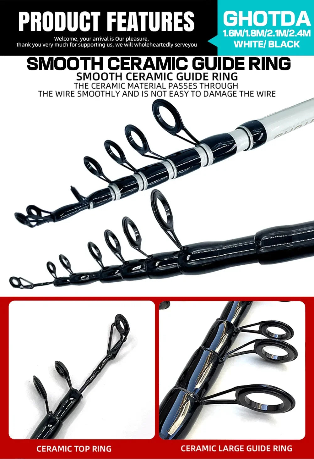 GHOTDA 1.6-2.4m Carbon Fiber Telescopic Lure Fishing Rod and Reel Combo Top Quality Casting Fishing Pole Spinning Reel Set Pesca