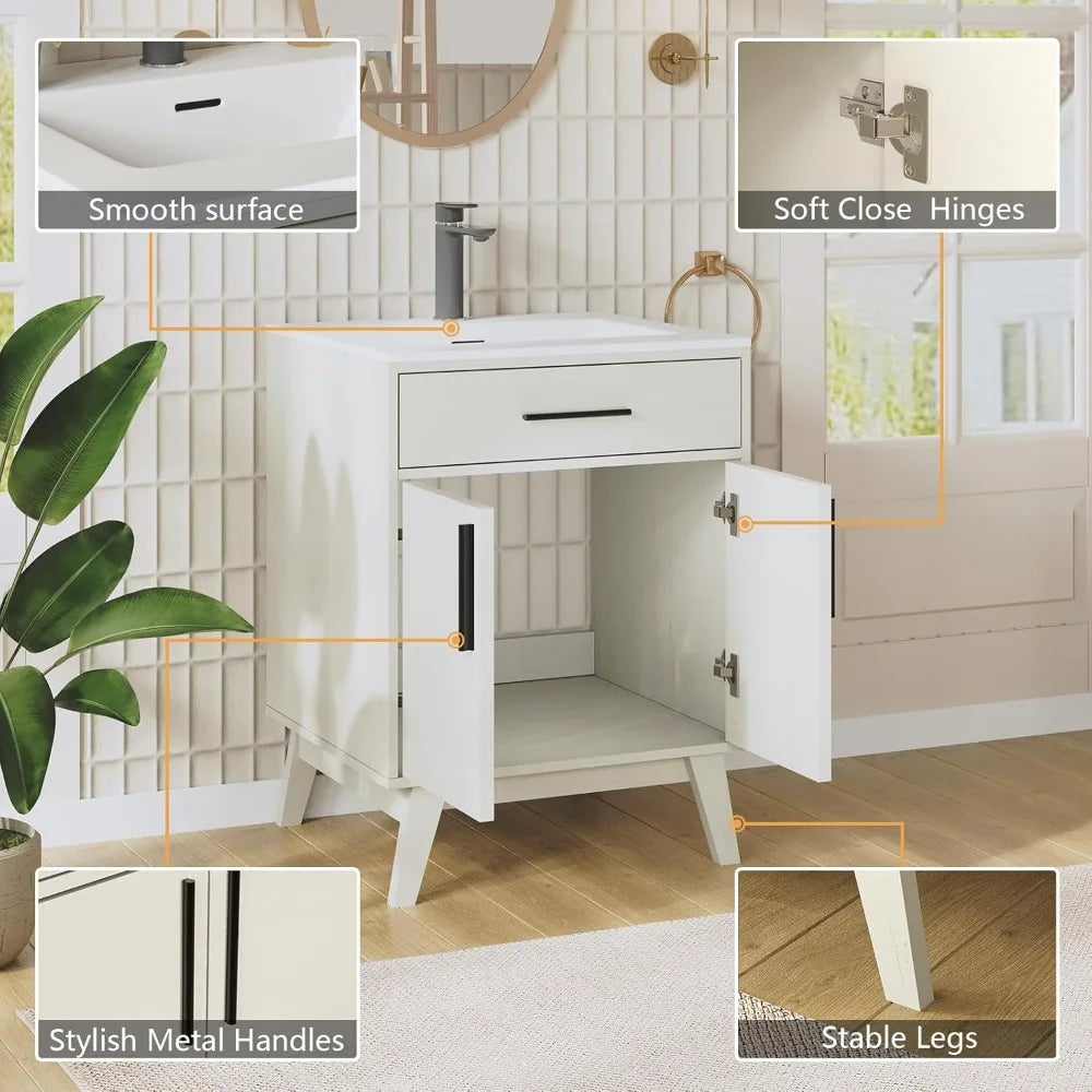 24.5" Bathroom Vanity with Sink Combo, Mid-Century Modern Small Single Bathroom Cabinet Set, Integrated Sink, Soft Closing Door
